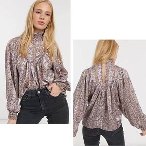 ASOS NWT Floral Satin Balloon Sleeve Mock Neck Top 8